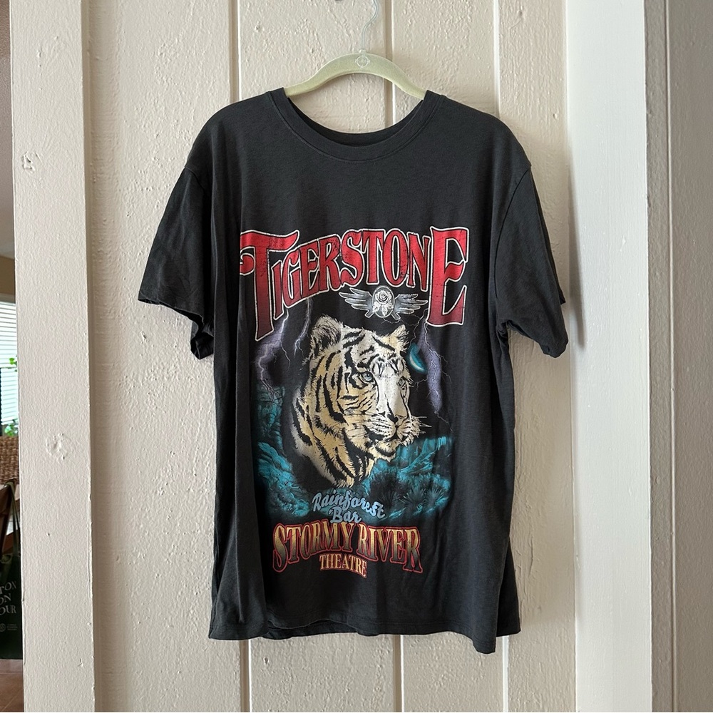 NEW SPELL BLK PRINT BOYFRIEND T SHIRT TOP WOW L